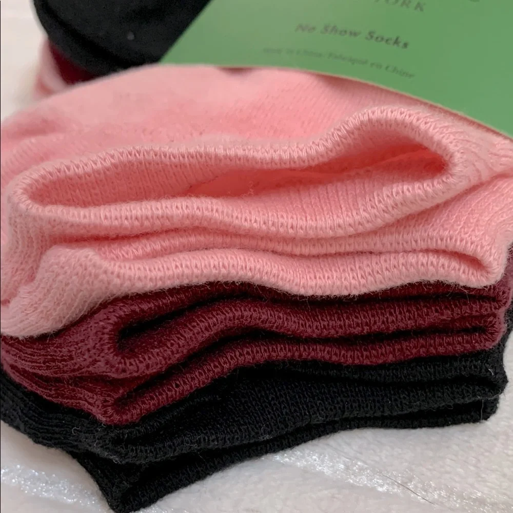 Kate Spade No Show Socks Pink Burgundy and Black 3 Pairs One Size